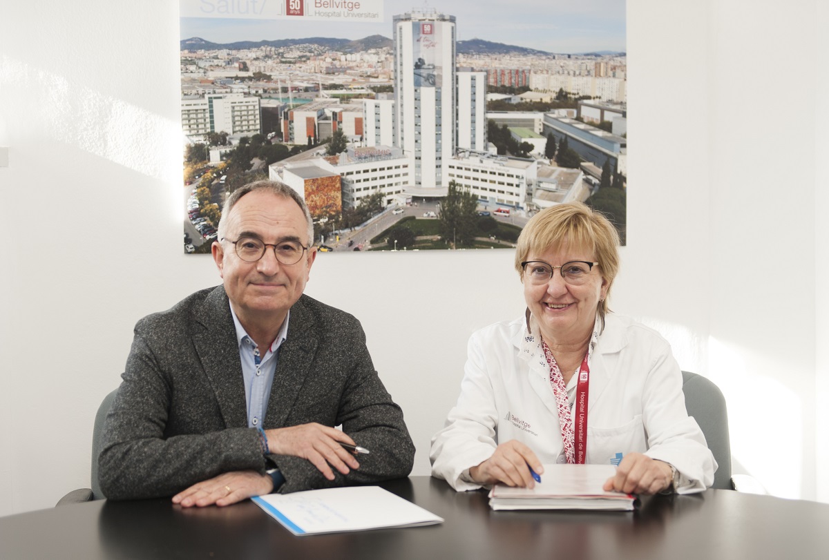 Acte de signatura ampliació conveni HUB-FHSJM 2 (Jordi Trelis i Montserrat Figuerola)