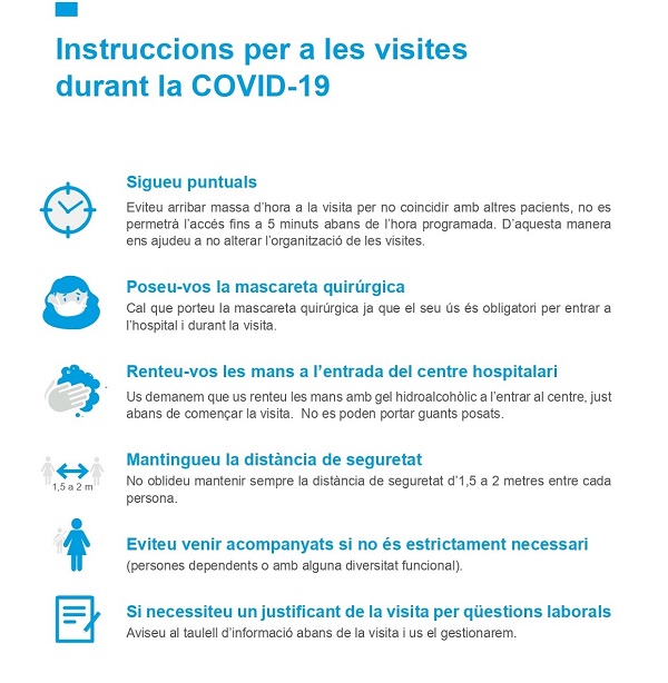Instruccions per a les visites durant la COVID19 FHSJDM